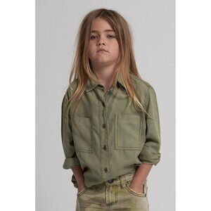 New One Teaspoon Soho Tencel Shirt Girls 4-5 Khaki Green Long Sleeve